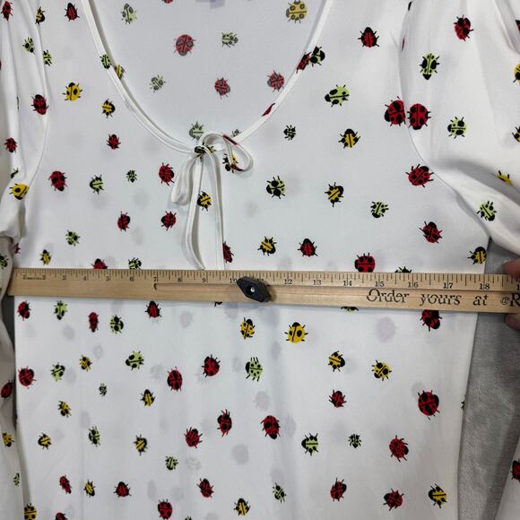 Modcloth Swarming Lady Bug Dress Womens Large White Bell Sleeve Semi Sheer Boho - Picture 7 of 10